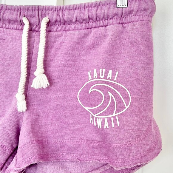 Pop Surf Kauai Hawai'i Terry Knit Purple Athleisure Lounge Shortie Shorts Sz M - Picture 2 of 6